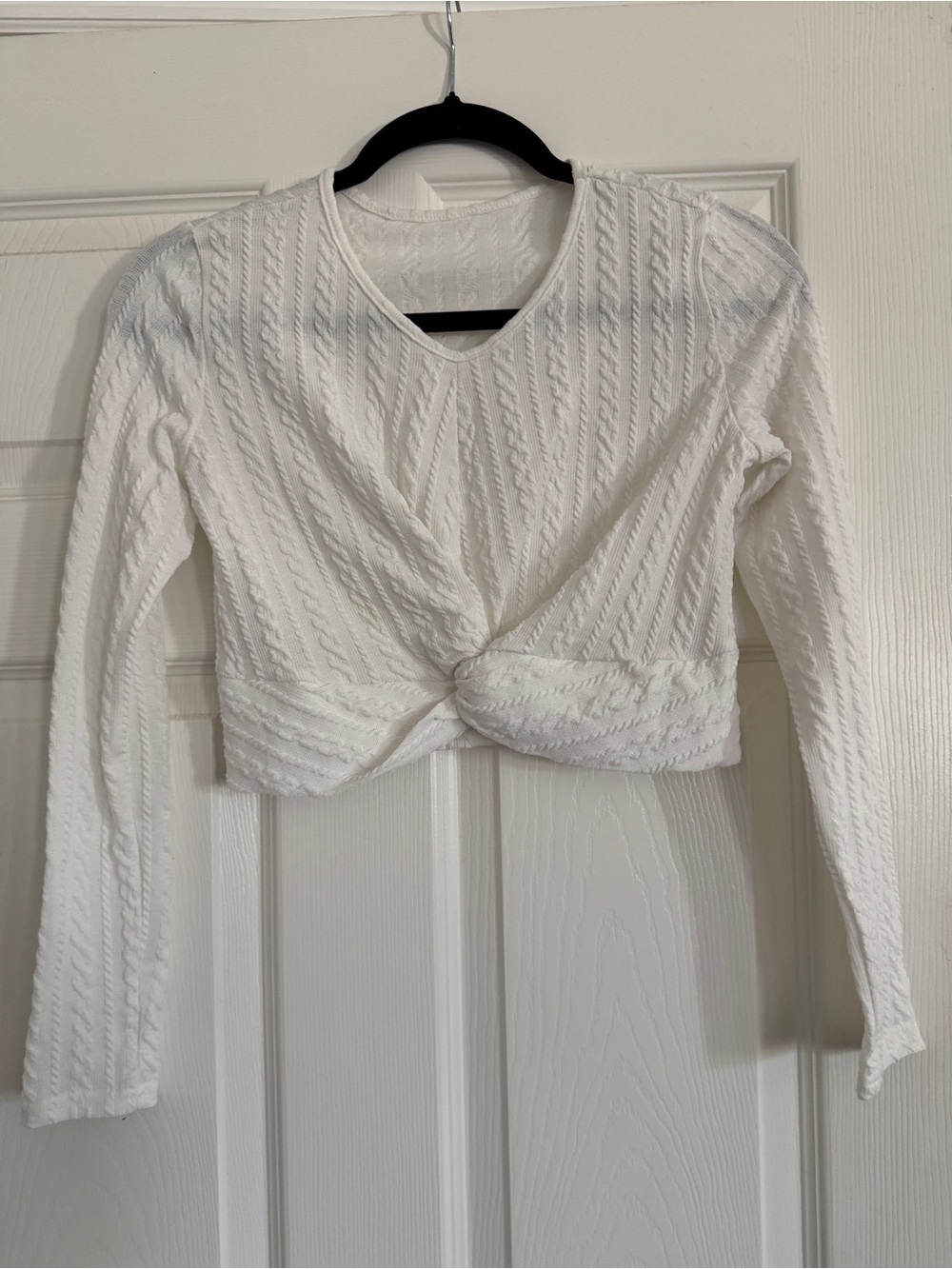 White Twist-Front Long Sleeve Kid’s Crop Top